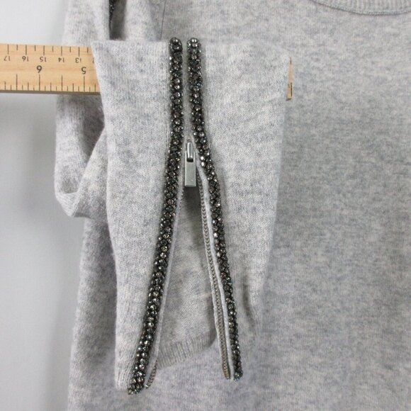 Neiman Marcus Women's 100% Cashmere Sweater L Grey Preppy Trim Beaded 366 - Picture 5 of 8